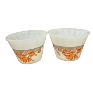 Indopal Indonesia White Milk Glass Peach Floral Custard Cups